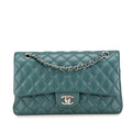 Second hand Chanel Classic Double Flap Medium Matelassè Caviar Leather Flap Shoulder Bag Green - Tabita Bags