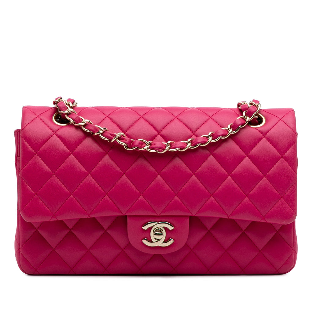 Second hand Chanel Classic Double Flap Medium Matelassè Caviar Leather Flap Shoulder Bag Pink - Tabita Bags