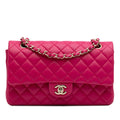 Second hand Chanel Classic Double Flap Medium Matelassè Caviar Leather Flap Shoulder Bag Pink - Tabita Bags