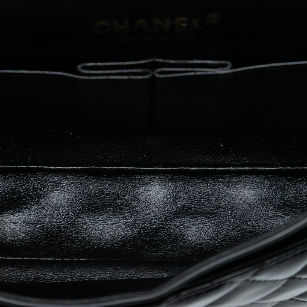 Second hand Chanel Classic Double Flap Medium Patent Leather Matelassè Shoulder Bag Black - Tabita Bags