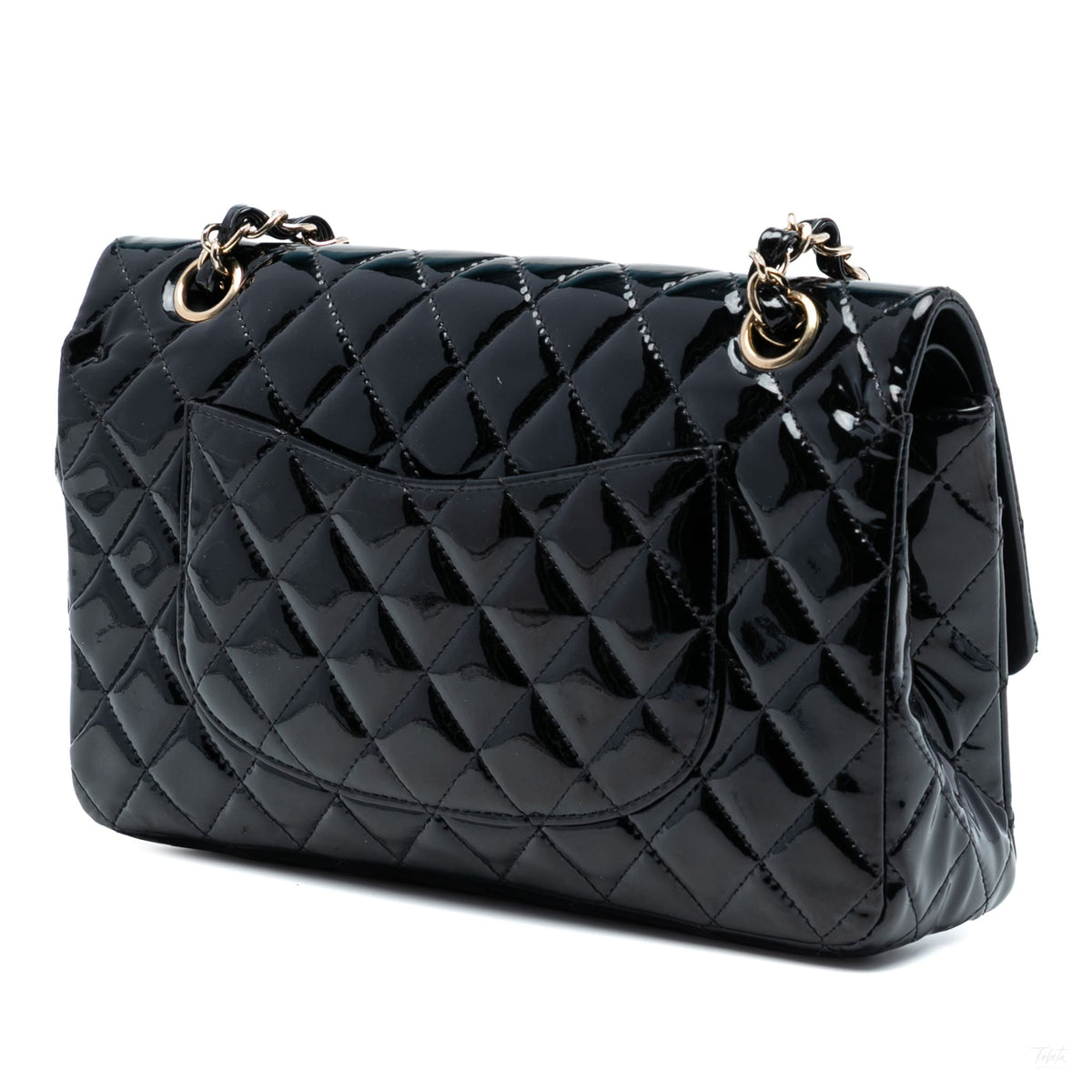 Second hand Chanel Classic Double Flap Medium Patent Leather Matelassè Shoulder Bag Black - Tabita Bags