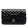 Second hand Chanel Classic Double Flap Medium Patent Leather Matelassè Shoulder Bag Black - Tabita Bags