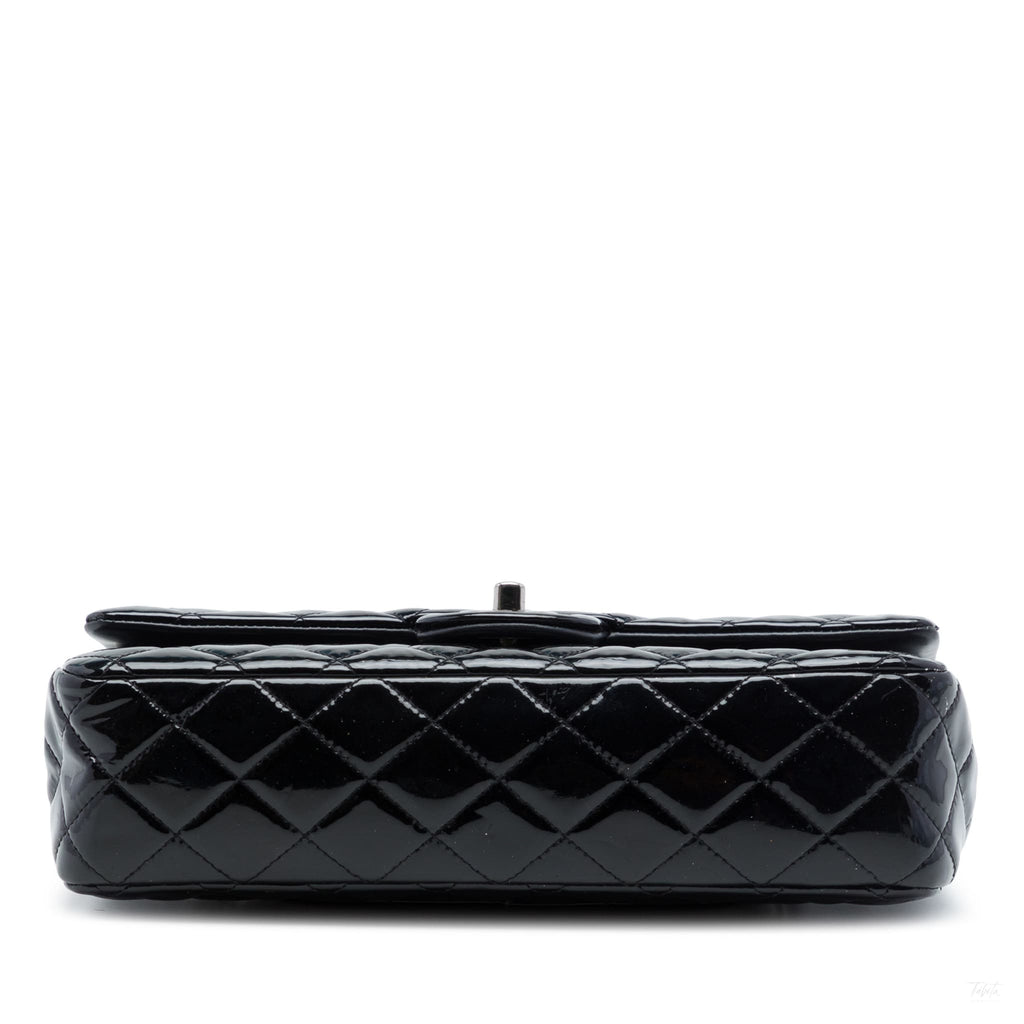 Second hand Chanel Classic Double Flap Medium Patent Leather Matelassè Shoulder Bag Black - Tabita Bags