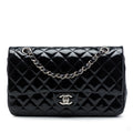 Second hand Chanel Classic Double Flap Medium Patent Leather Matelassè Shoulder Bag Black - Tabita Bags