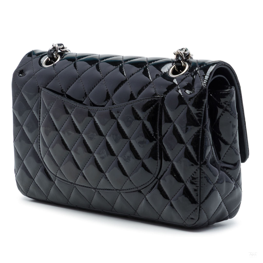 Second hand Chanel Classic Double Flap Medium Patent Leather Matelassè Shoulder Bag Black - Tabita Bags