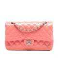 Second hand Chanel Classic Double Flap Medium Patent Leather Matelassè Shoulder Bag Pink - Tabita Bags