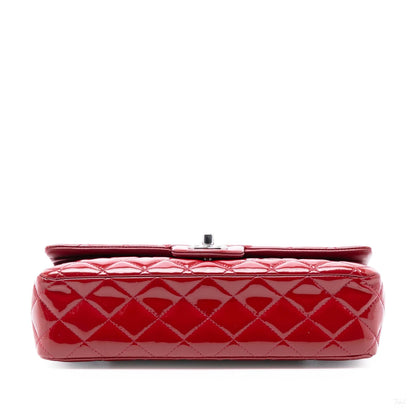 Second hand Chanel Classic Double Flap Medium Patent Leather Matelassè Shoulder Bag Red - Tabita Bags