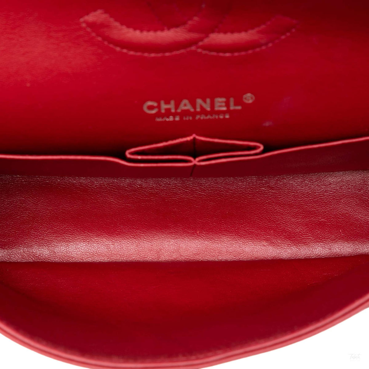 Second hand Chanel Classic Double Flap Medium Patent Leather Matelassè Shoulder Bag Red - Tabita Bags