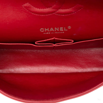 Second hand Chanel Classic Double Flap Medium Patent Leather Matelassè Shoulder Bag Red - Tabita Bags