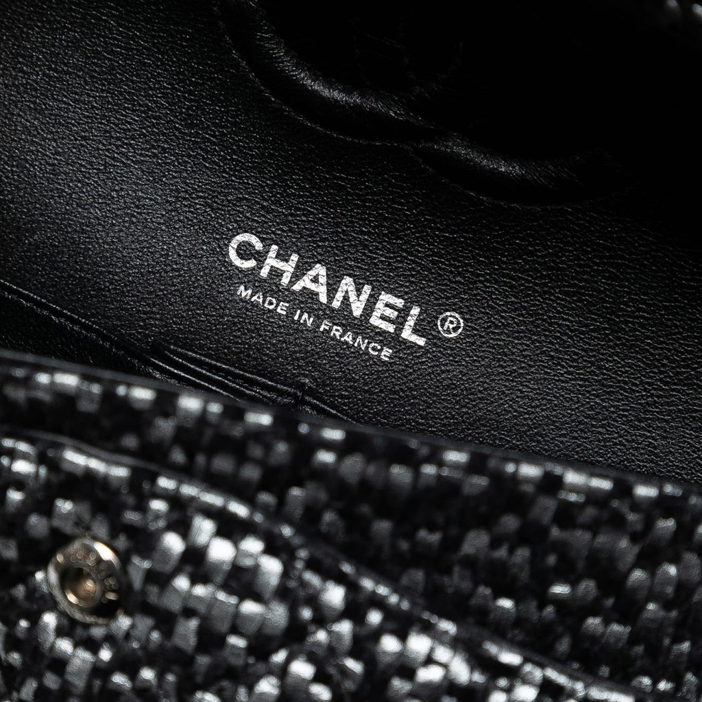 Second hand Chanel Classic Double Flap Medium Tweed Shoulder Bag Black - Tabita Bags