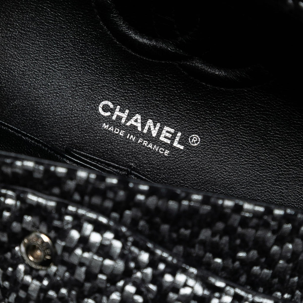 Second hand Chanel Classic Double Flap Medium Tweed Shoulder Bag Black - Tabita Bags