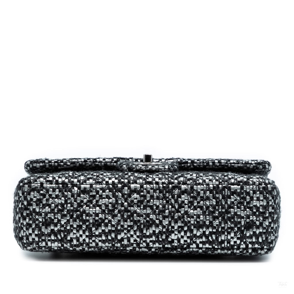 Second hand Chanel Classic Double Flap Medium Tweed Shoulder Bag Black - Tabita Bags