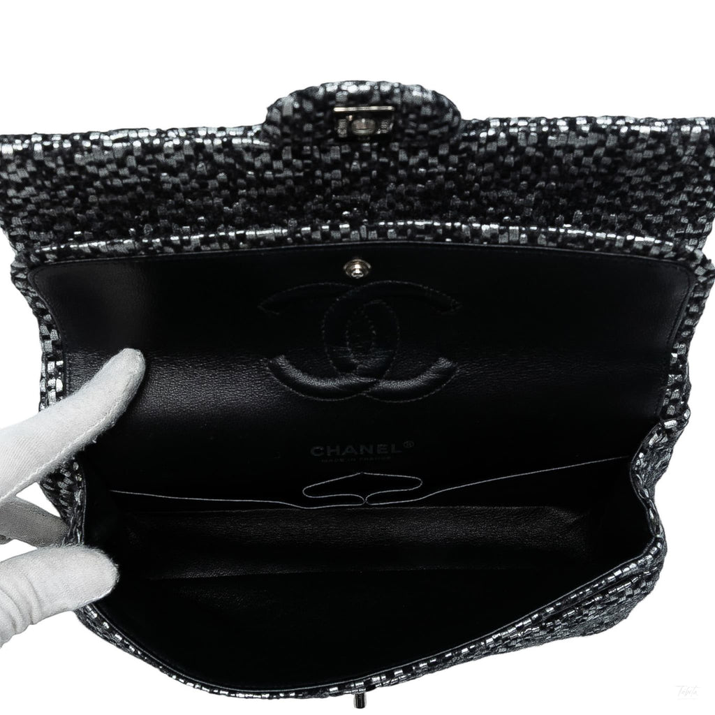 Second hand Chanel Classic Double Flap Medium Tweed Shoulder Bag Black - Tabita Bags