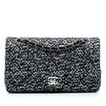 Second hand Chanel Classic Double Flap Medium Tweed Shoulder Bag Black - Tabita Bags