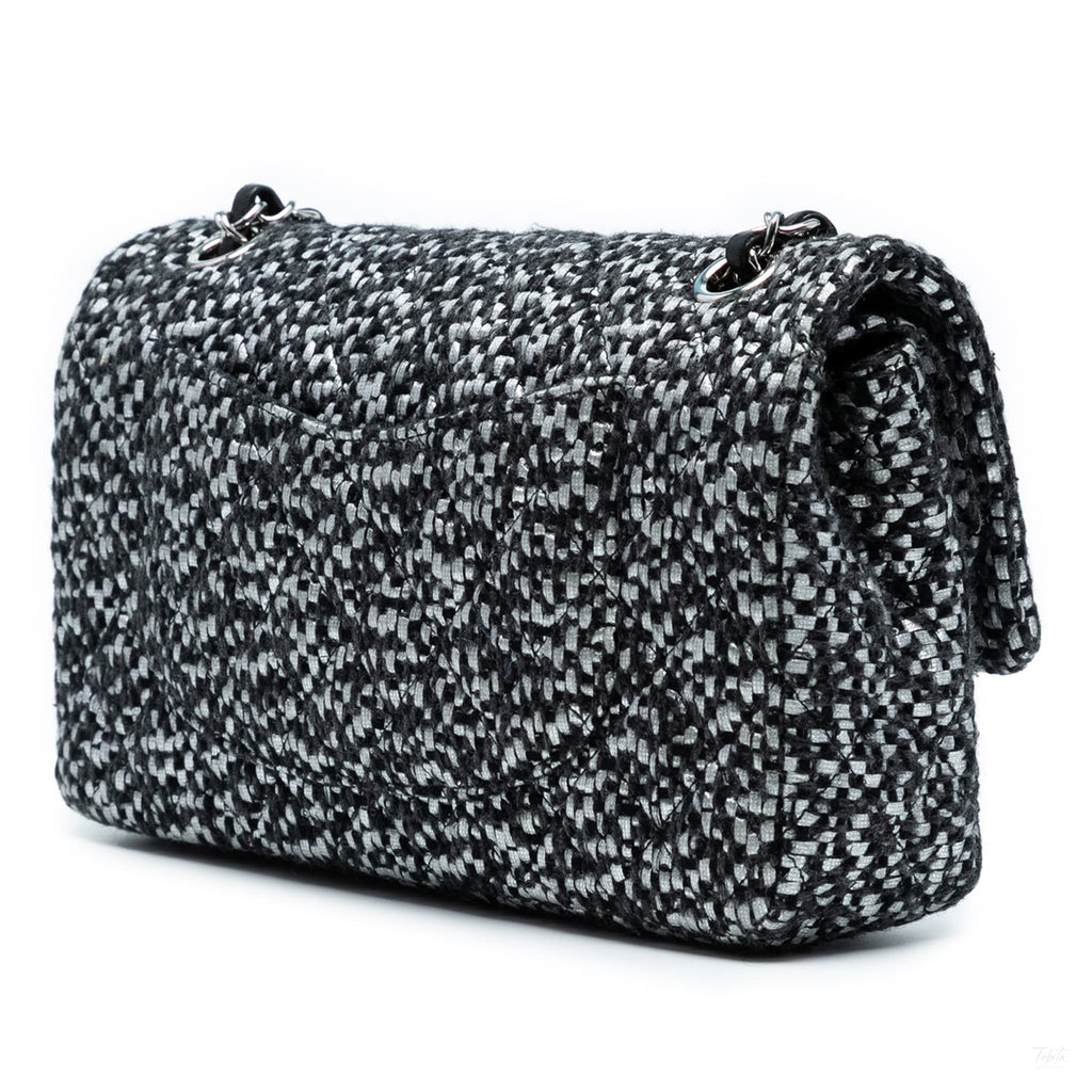 Second hand Chanel Classic Double Flap Medium Tweed Shoulder Bag Black - Tabita Bags