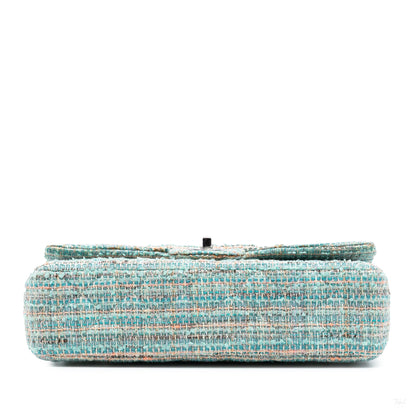 Second hand Chanel Classic Double Flap Medium Tweed Shoulder Bag Blue - Tabita Bags