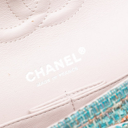 Second hand Chanel Classic Double Flap Medium Tweed Shoulder Bag Blue - Tabita Bags