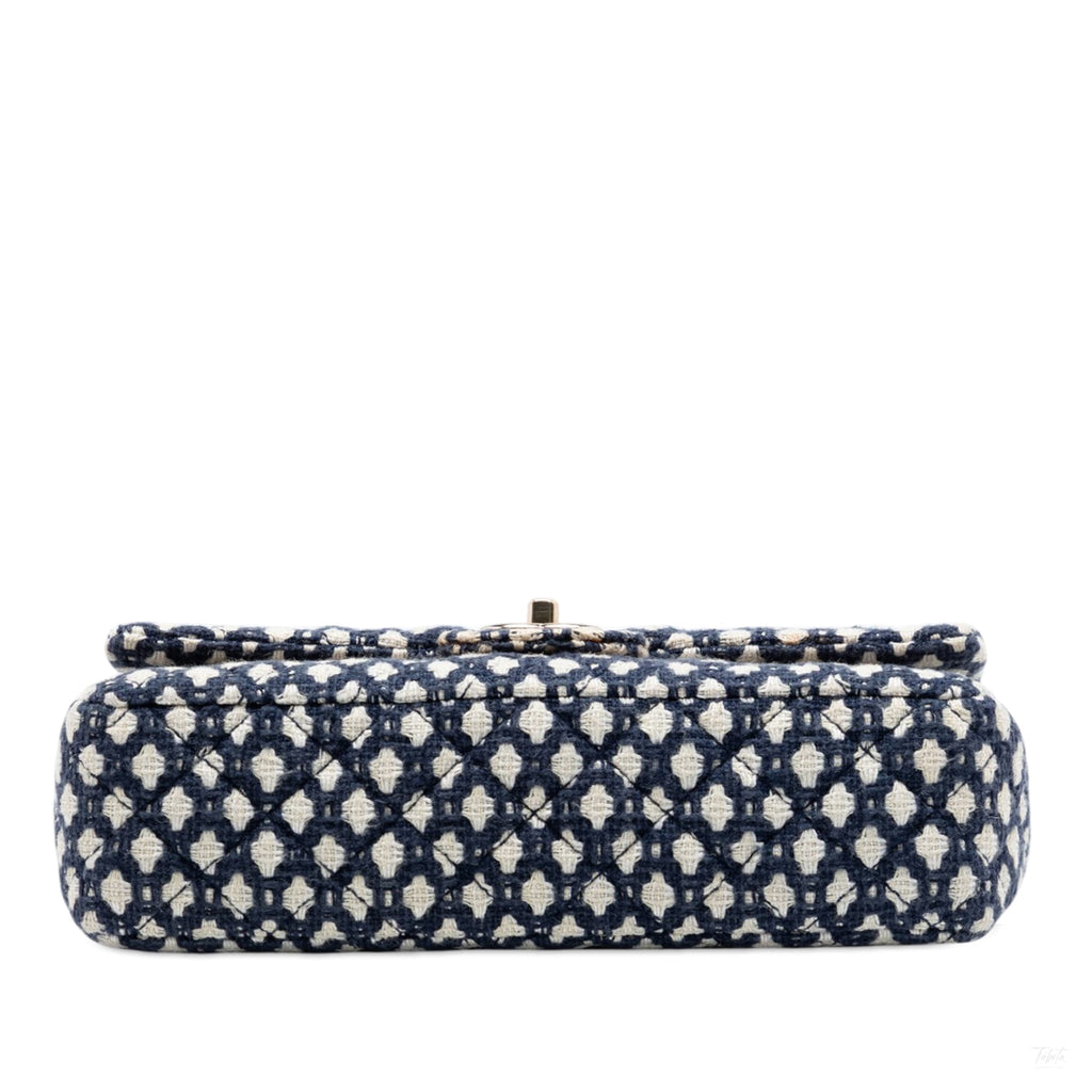 Second hand Chanel Classic Double Flap Medium Tweed Shoulder Bag Blue - Tabita Bags