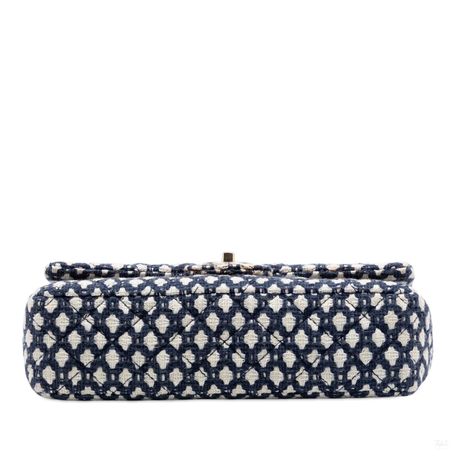 Second hand Chanel Classic Double Flap Medium Tweed Shoulder Bag Blue - Tabita Bags