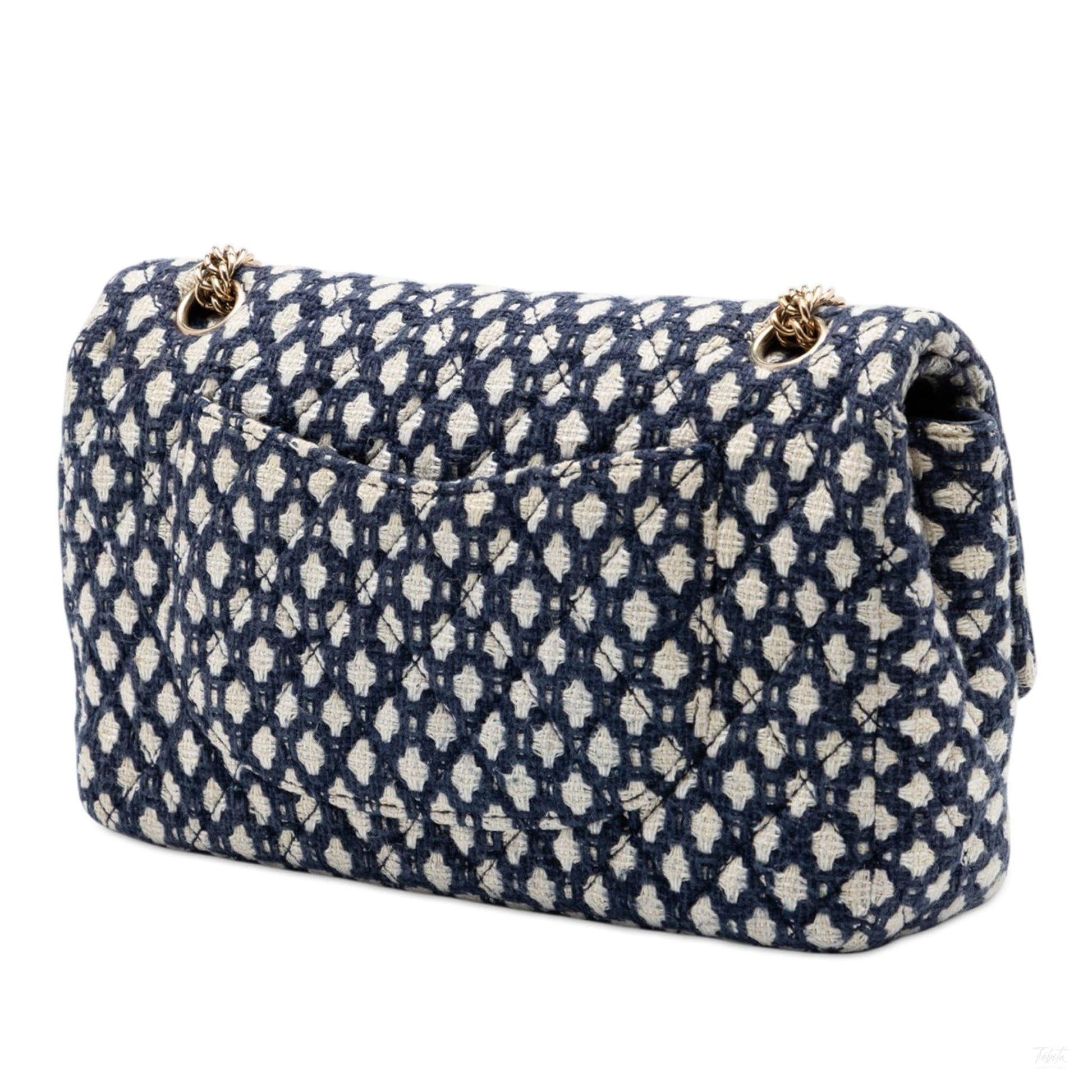 Second hand Chanel Classic Double Flap Medium Tweed Shoulder Bag Blue - Tabita Bags