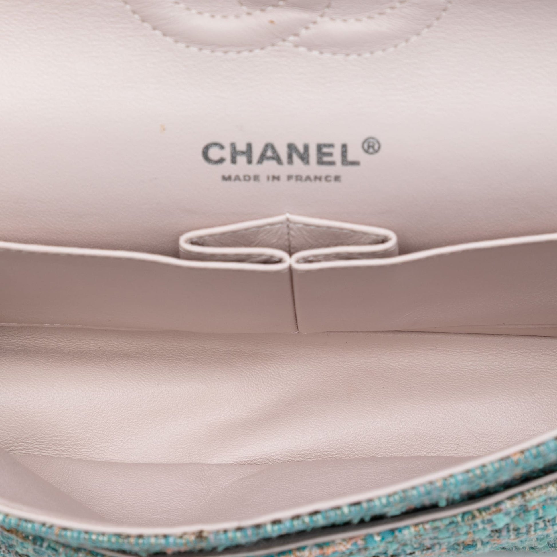 Second hand Chanel Classic Double Flap Medium Tweed Shoulder Bag Blue - Tabita Bags