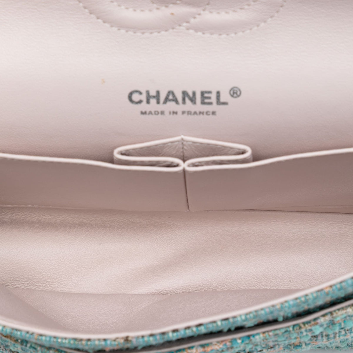 Second hand Chanel Classic Double Flap Medium Tweed Shoulder Bag Blue - Tabita Bags