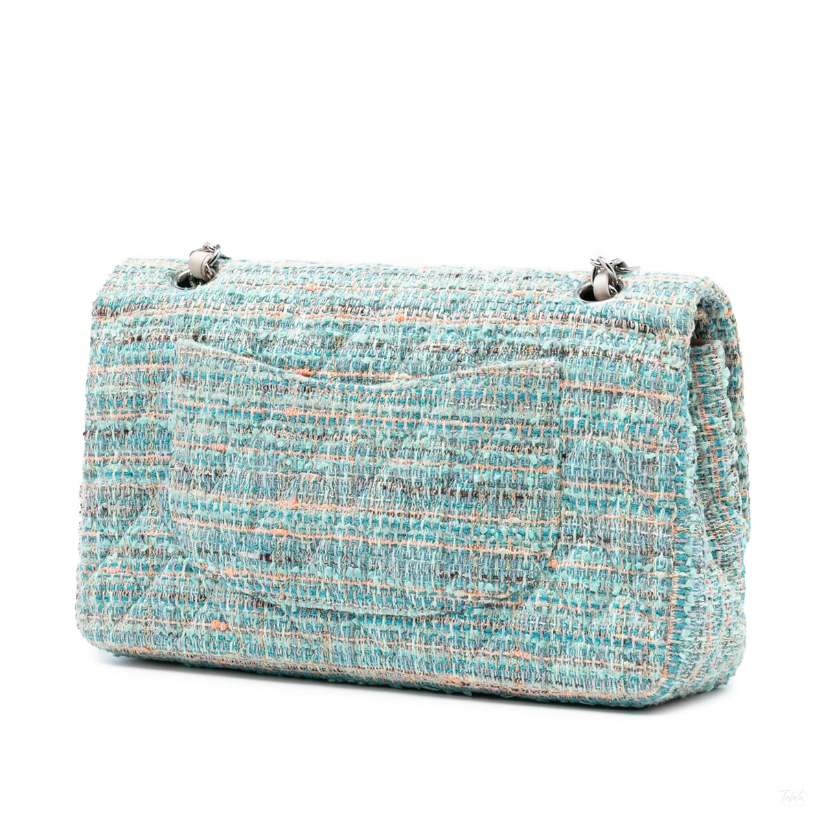 Second hand Chanel Classic Double Flap Medium Tweed Shoulder Bag Blue - Tabita Bags