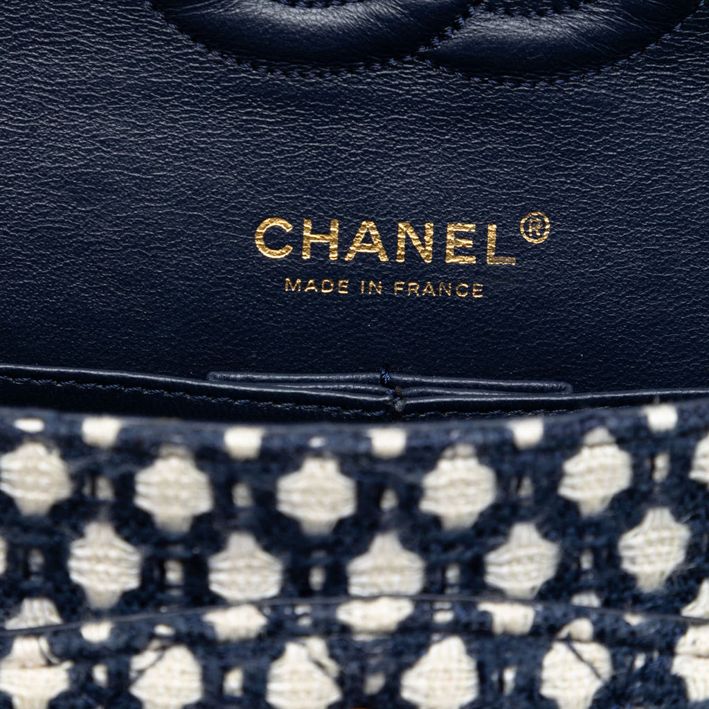 Second hand Chanel Classic Double Flap Medium Tweed Shoulder Bag Blue - Tabita Bags