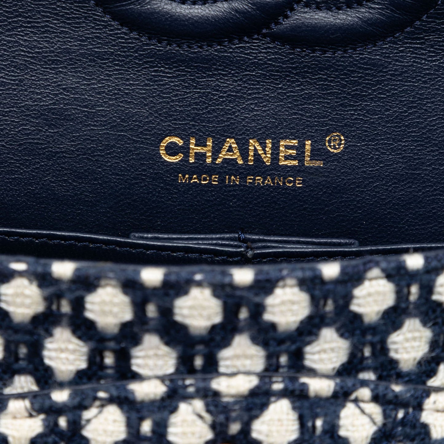 Second hand Chanel Classic Double Flap Medium Tweed Shoulder Bag Blue - Tabita Bags