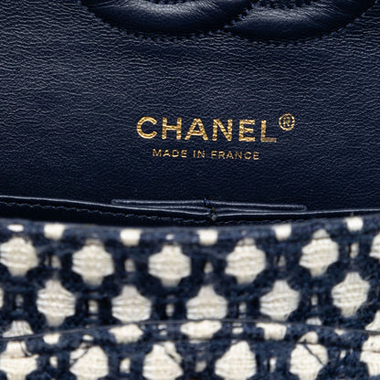 Second hand Chanel Classic Double Flap Medium Tweed Shoulder Bag Blue - Tabita Bags