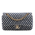 Second hand Chanel Classic Double Flap Medium Tweed Shoulder Bag Blue - Tabita Bags