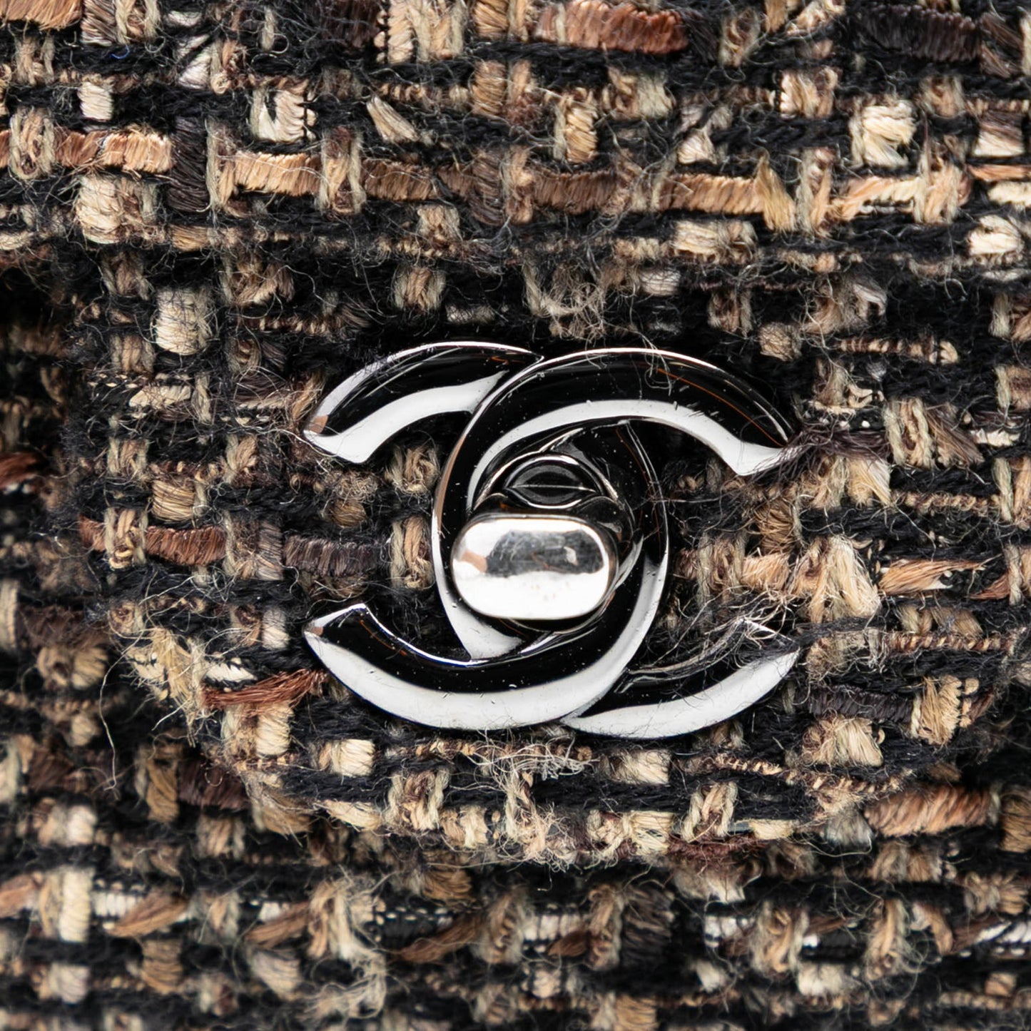 Second hand Chanel Classic Double Flap Medium Tweed Shoulder Bag Brown - Tabita Bags