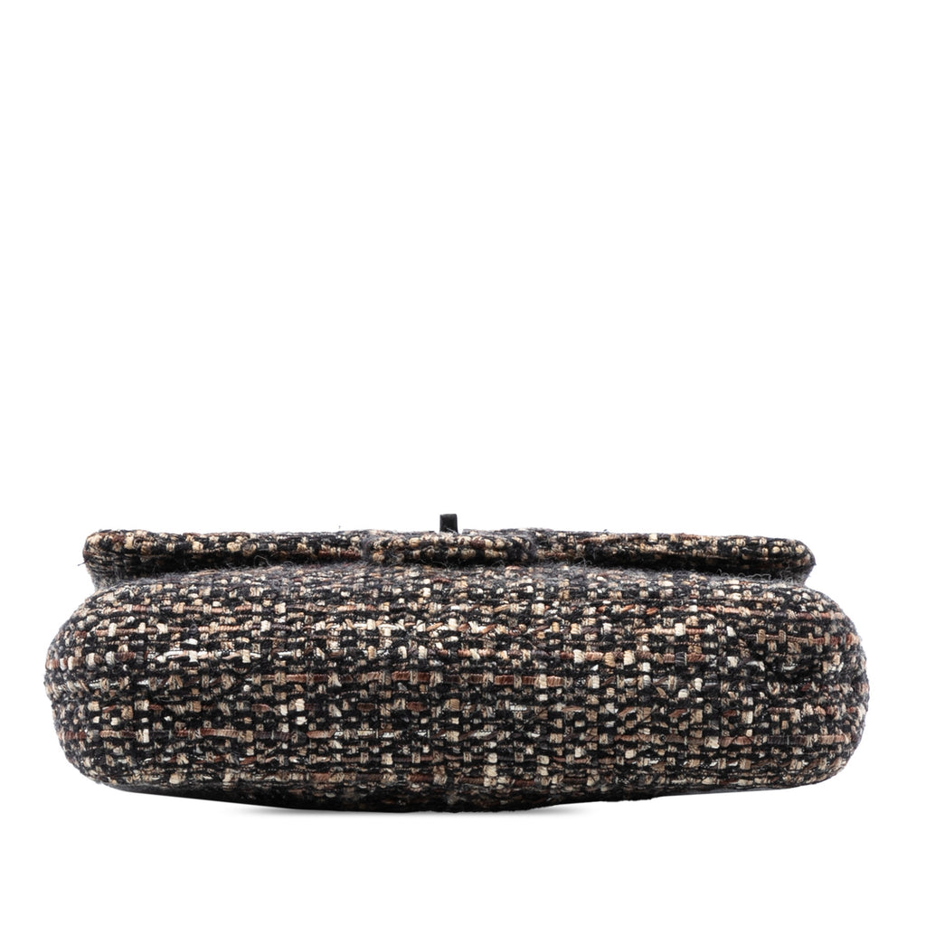 Second hand Chanel Classic Double Flap Medium Tweed Shoulder Bag Brown - Tabita Bags