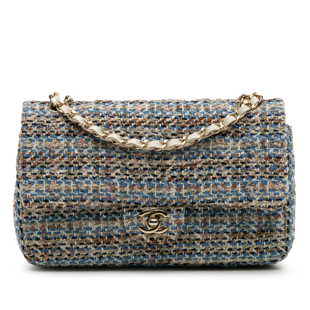Second hand Chanel Classic Double Flap Medium Tweed Shoulder Bag Multicolor - Tabita Bags