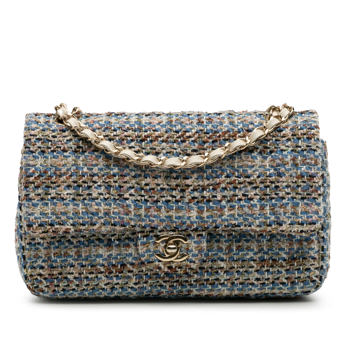 Second hand Chanel Classic Double Flap Medium Tweed Shoulder Bag Multicolor - Tabita Bags