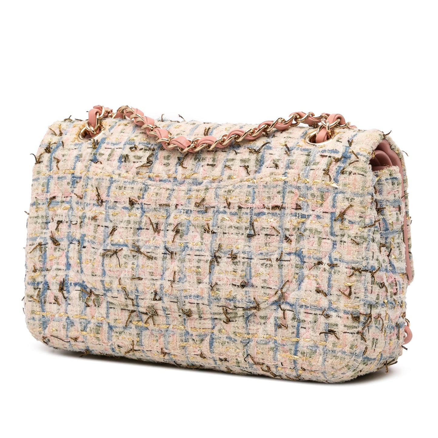 Second hand Chanel Classic Double Flap Medium Tweed Shoulder Bag Pink - Tabita Bags