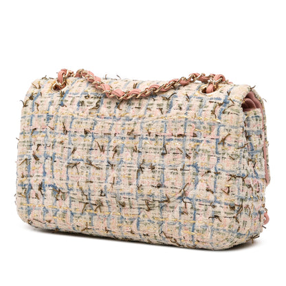 Second hand Chanel Classic Double Flap Medium Tweed Shoulder Bag Pink - Tabita Bags