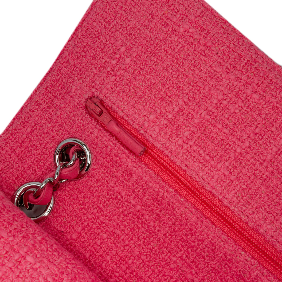 Second hand Chanel Classic Double Flap Medium Tweed Shoulder Bag Pink - Tabita Bags