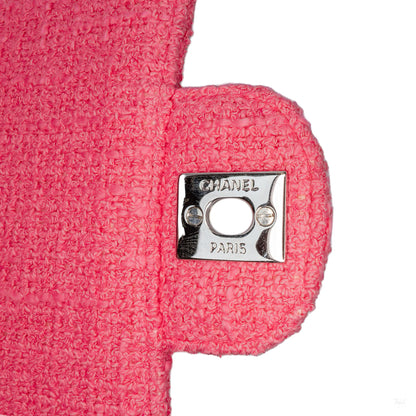 Second hand Chanel Classic Double Flap Medium Tweed Shoulder Bag Pink - Tabita Bags