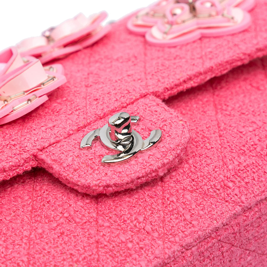 Second hand Chanel Classic Double Flap Medium Tweed Shoulder Bag Pink - Tabita Bags
