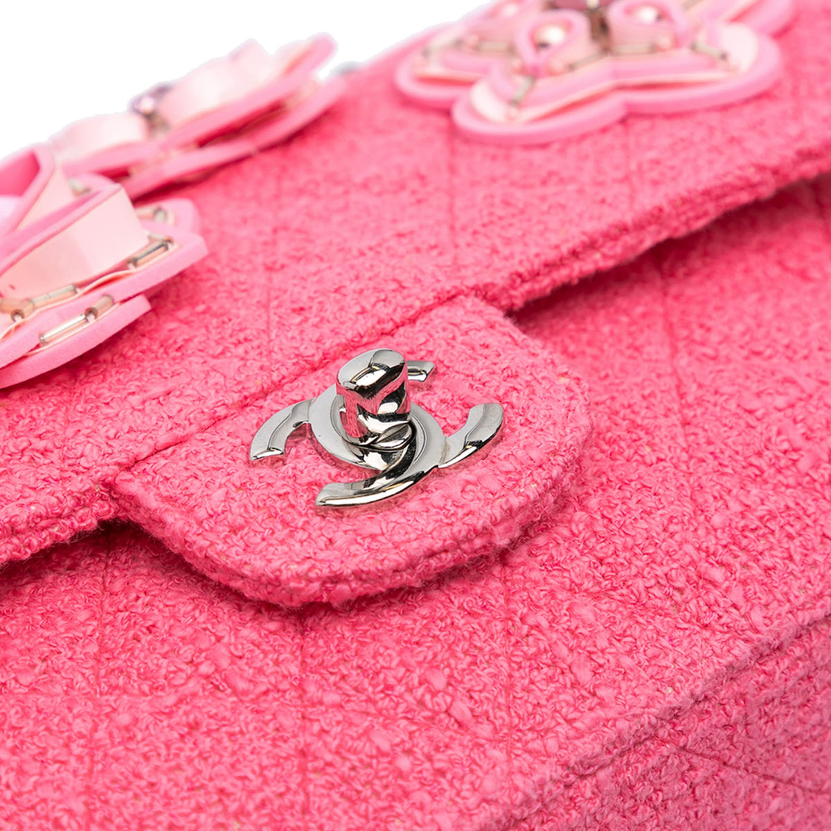 Second hand Chanel Classic Double Flap Medium Tweed Shoulder Bag Pink - Tabita Bags