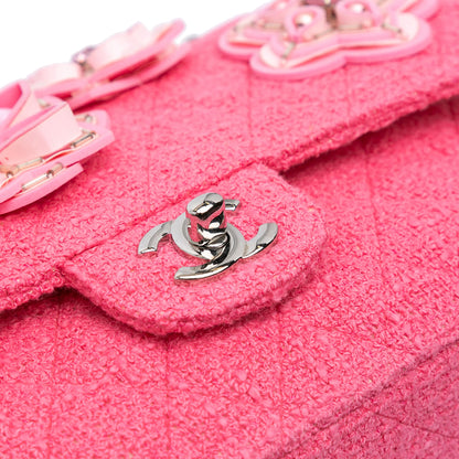 Second hand Chanel Classic Double Flap Medium Tweed Shoulder Bag Pink - Tabita Bags