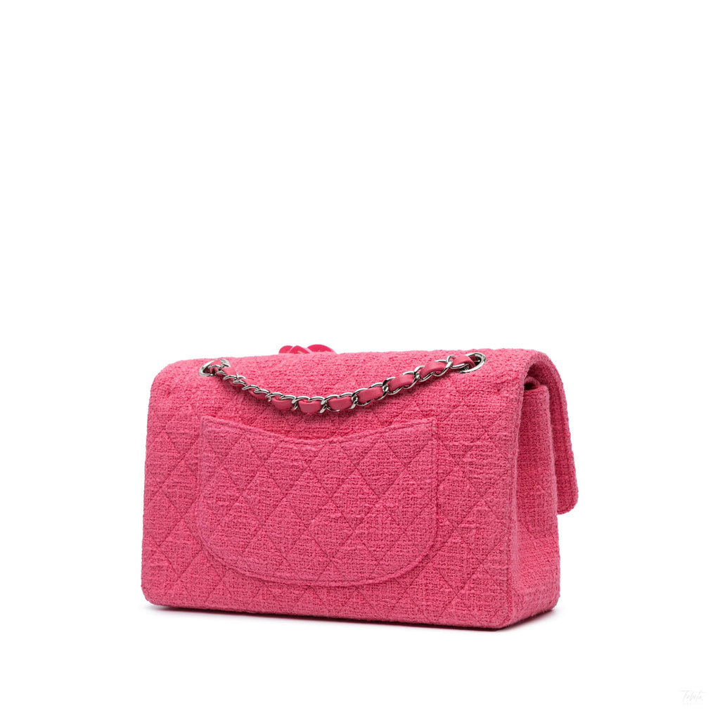 Second hand Chanel Classic Double Flap Medium Tweed Shoulder Bag Pink - Tabita Bags