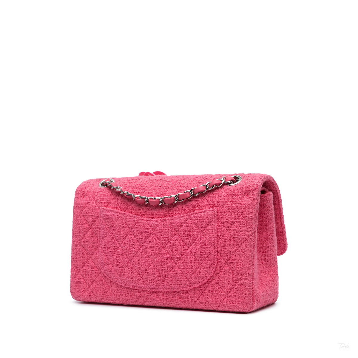 Second hand Chanel Classic Double Flap Medium Tweed Shoulder Bag Pink - Tabita Bags