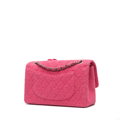 Second hand Chanel Classic Double Flap Medium Tweed Shoulder Bag Pink - Tabita Bags