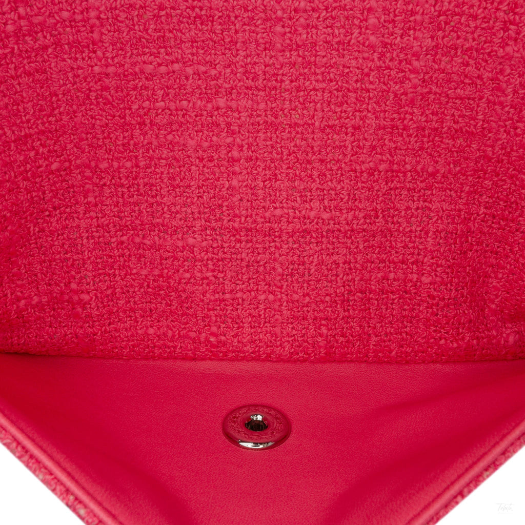 Second hand Chanel Classic Double Flap Medium Tweed Shoulder Bag Pink - Tabita Bags