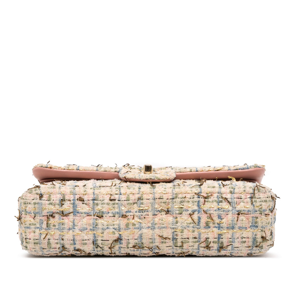 Second hand Chanel Classic Double Flap Medium Tweed Shoulder Bag Pink - Tabita Bags