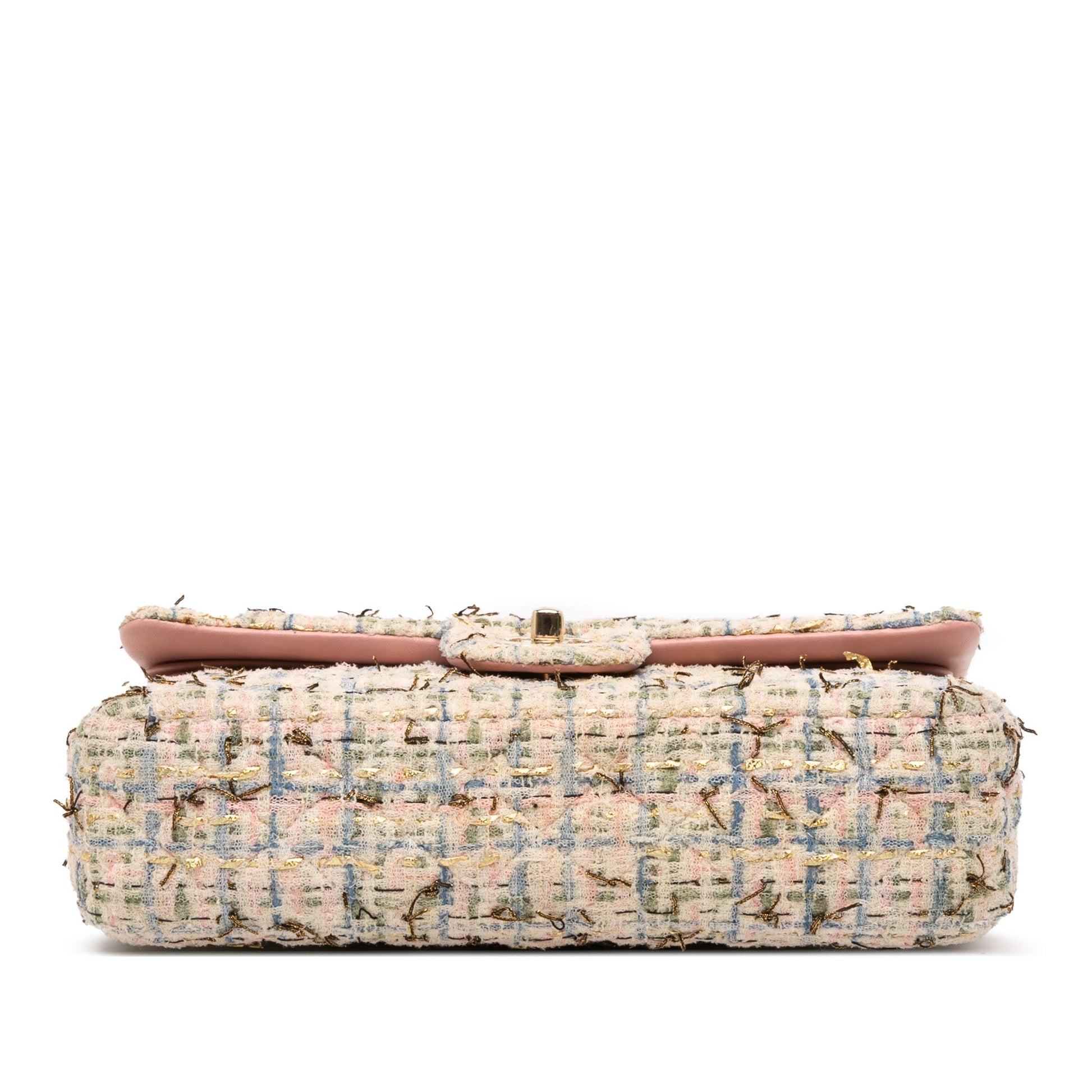 Second hand Chanel Classic Double Flap Medium Tweed Shoulder Bag Pink - Tabita Bags