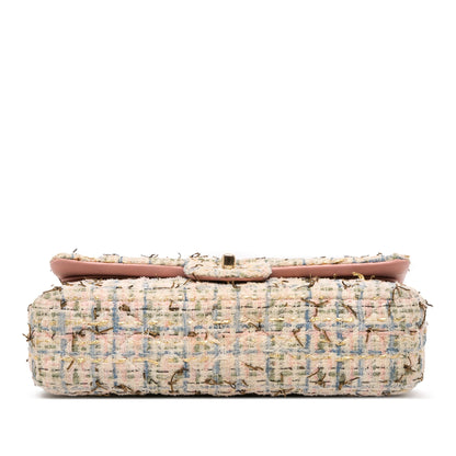 Second hand Chanel Classic Double Flap Medium Tweed Shoulder Bag Pink - Tabita Bags