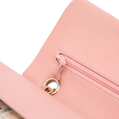 Second hand Chanel Classic Double Flap Medium Tweed Shoulder Bag Pink - Tabita Bags